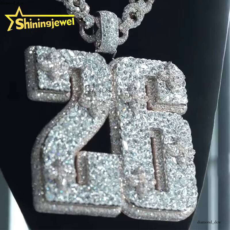 Fancy Cut Hip-Hop Men's Sterling Sier VVS Moissanite Inlaid Numbered Iced Pendant