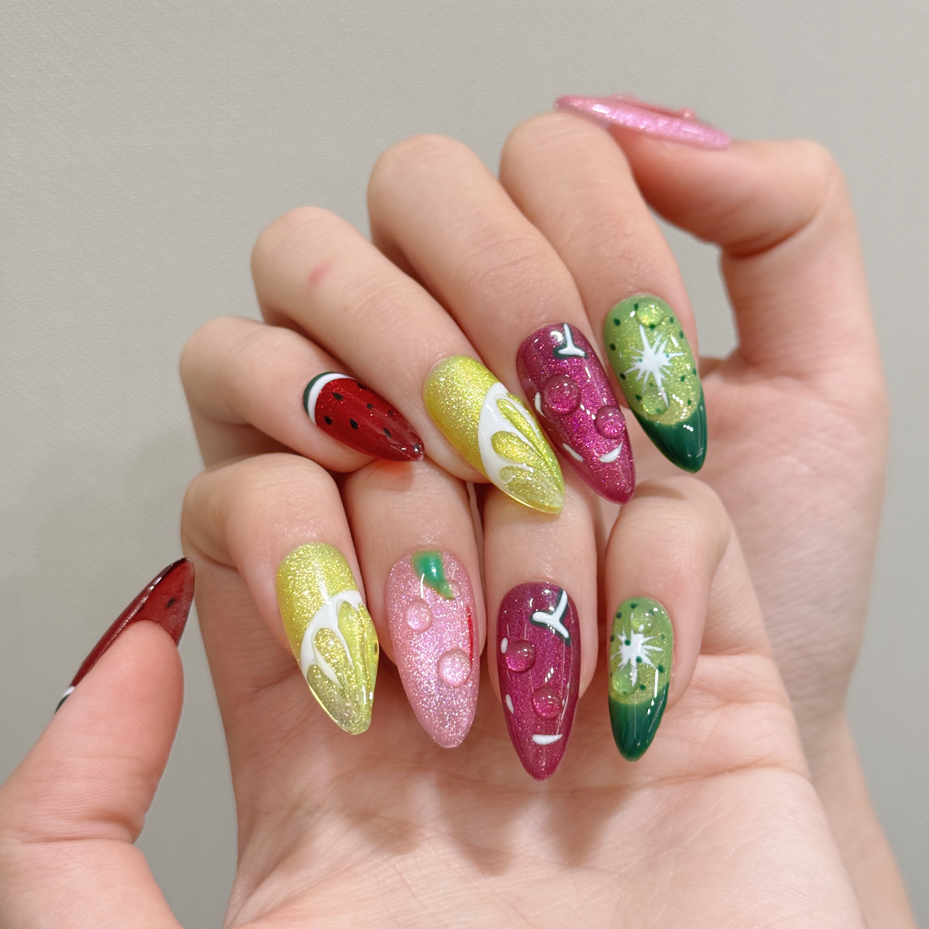 almond/square press on nail fruit element