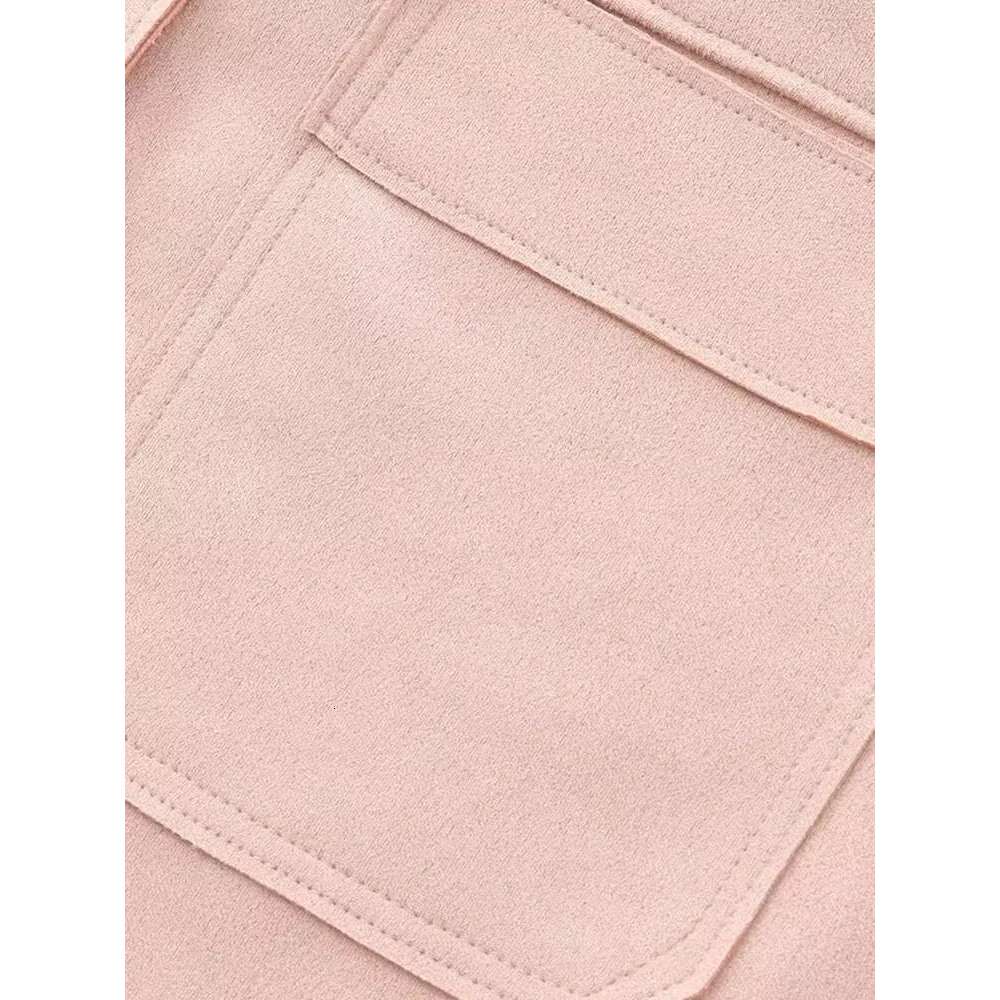 Designer Clothes Trza-Faux Suede Jacket For Women, Patch Pockets, Loose Coat, Long Sleeve, Snap Button, Female Outerwear, Chic Tops, Fashion