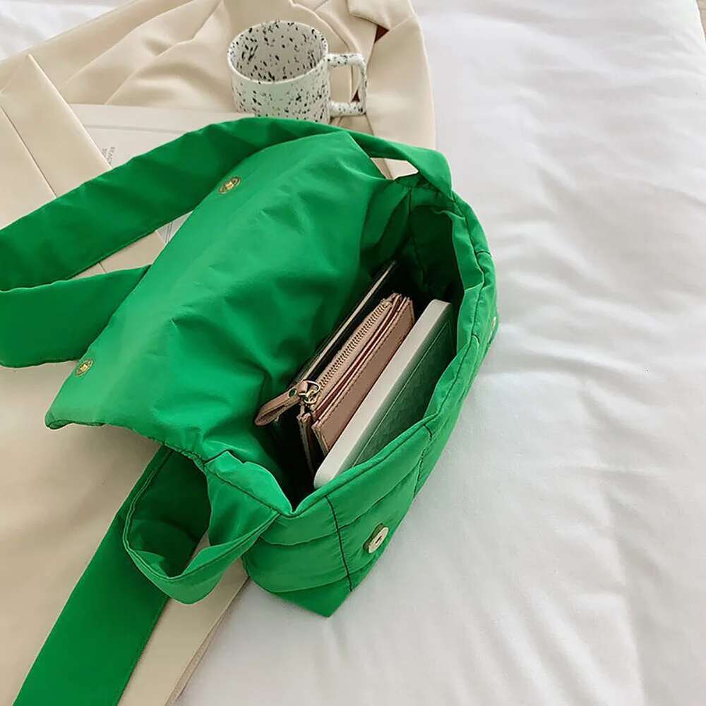 Women Nylon Cotton Padded Winter Warm Bag Small Flap Tote Handbag