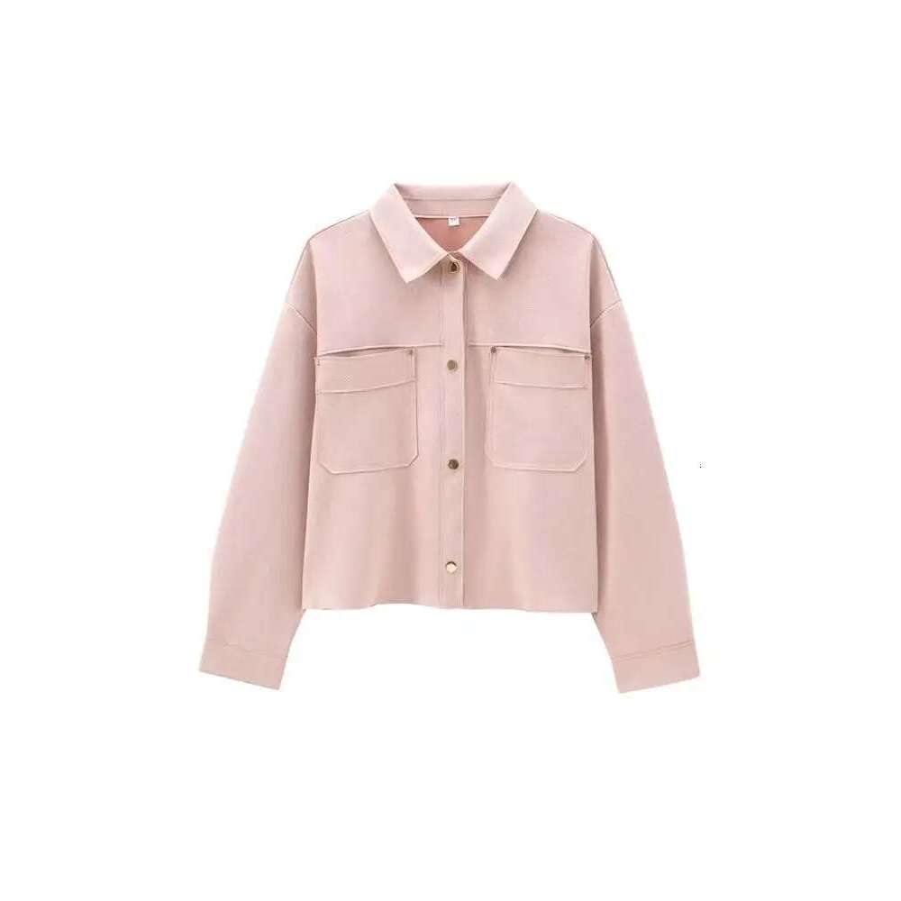 Designer Clothes Trza-Faux Suede Jacket For Women, Patch Pockets, Loose Coat, Long Sleeve, Snap Button, Female Outerwear, Chic Tops, Fashion