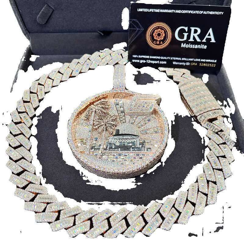 Dazzling Sterling Sier Hip-Hop Rock Pendant with Vvs Moissanite Perfect for Music Parties 3 Inches