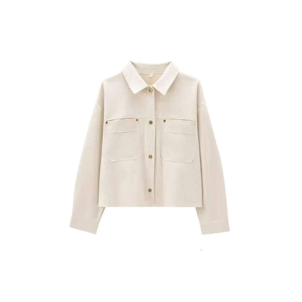 Designer Clothes Trza-Faux Suede Jacket For Women, Patch Pockets, Loose Coat, Long Sleeve, Snap Button, Female Outerwear, Chic Tops, Fashion