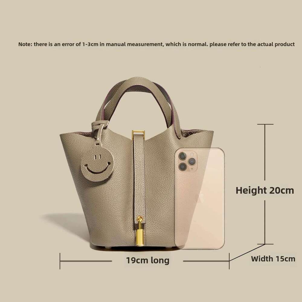 Niche Design Women's Top Layer Cow Basket Soft True Leather Shoulder Large Capacity Handbag Bucket Bag