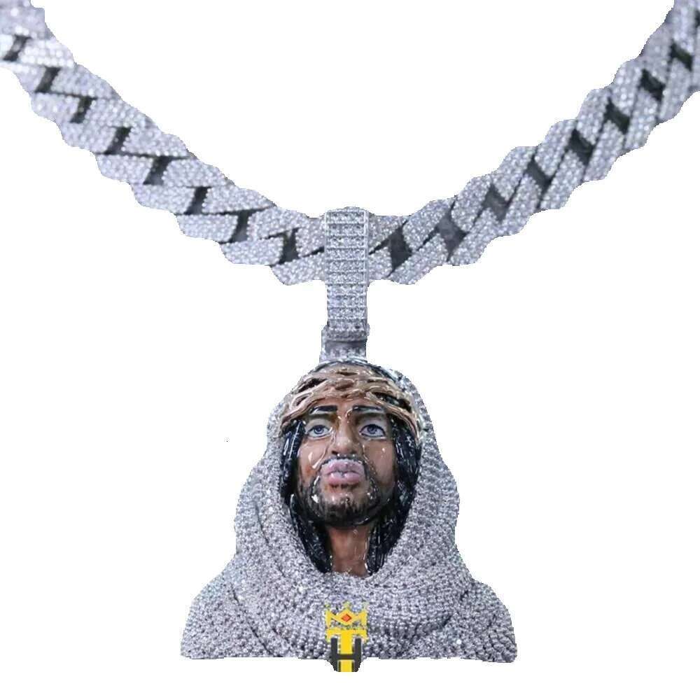 Exquisite Moissanite Dia Jesus Pendant in Sier: Religious Enamel Charm Jewelry
