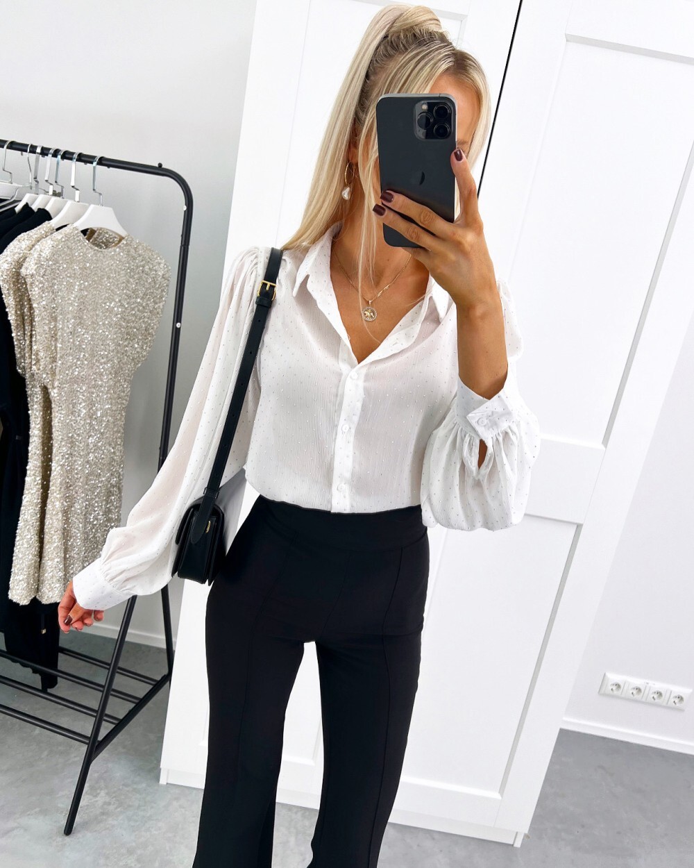 2024 autumn long sleeved polka dot loose design shirt top womens clothing