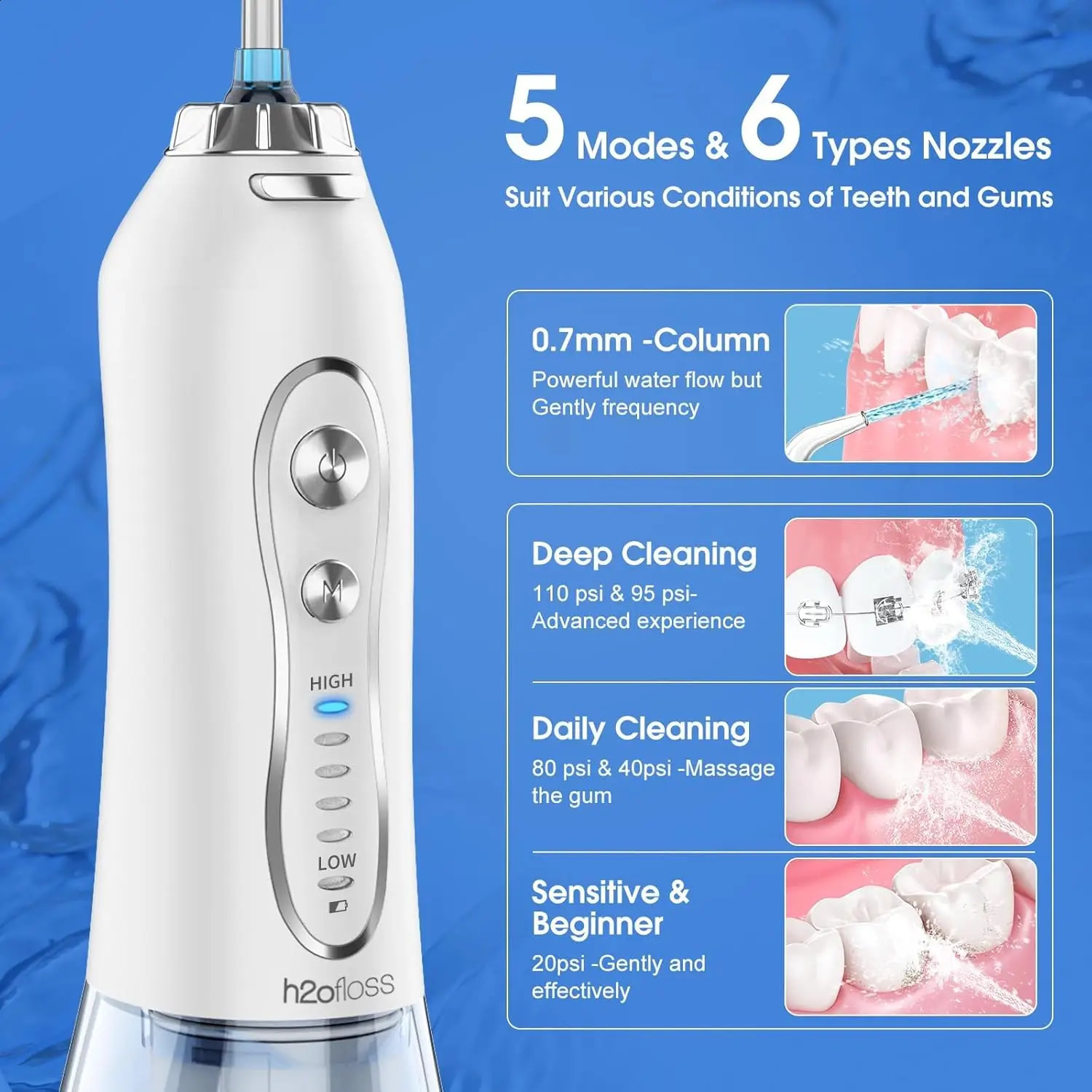 H2ofloss dental oral irrigator portable water used for charging brackets home and travel 5mode waterproof 250418