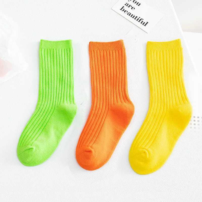 3 Pairs/lot 1 to 10 Years Autumn Winter Socks For Boys Neo Colors Socks On Girls Soft Cotton Students Socks Candy Colors G251124