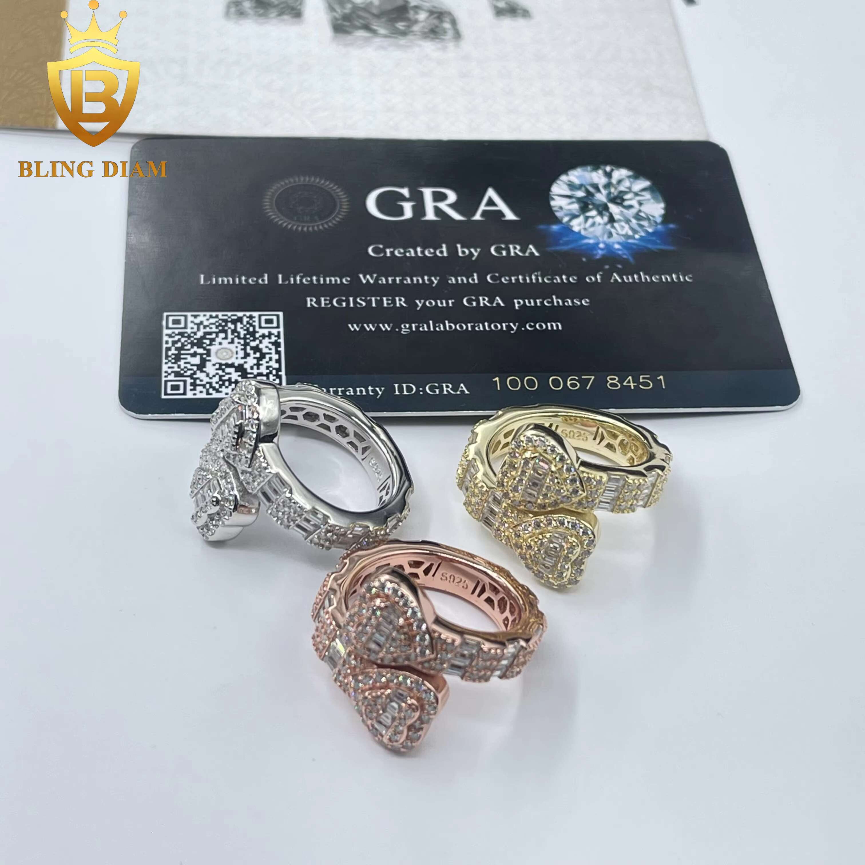 Ready to Ship Fashion Jewelry VVS Moissanite Diamond Two Heart Shape Ring Women Mens Rings 925 Solid Silver