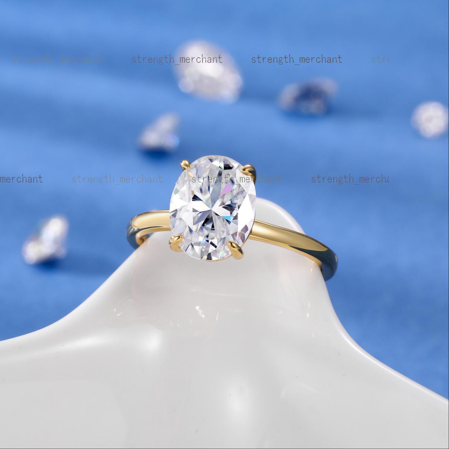 Oval Moissanite Engagement Rings 18K Gold Plated 925 Sterling Silver Lab Created Solitaire Diamond Promise Ring for Her Women