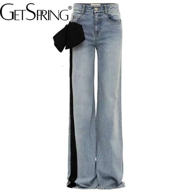 Getspring Women Jeans 2025 Spring Autumn New Fashionable Elegant Ribbon All Match Color Matching Loose Casual Long Denim Pants