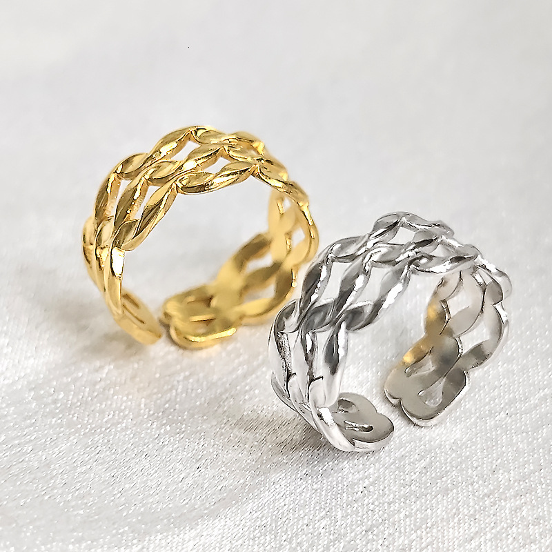 Top source wind titanium adjustable with female minimalist geometric chain stainless steel ring