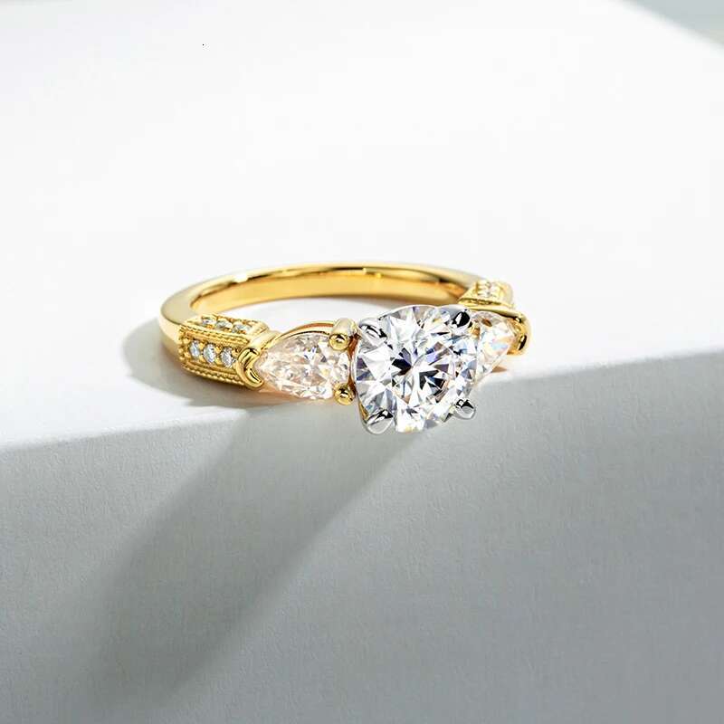 Three Stones 3 Ct All Moissanite Engagement Rings 925 Sterling Silver Plated Lab Created Diamond Wedding Band