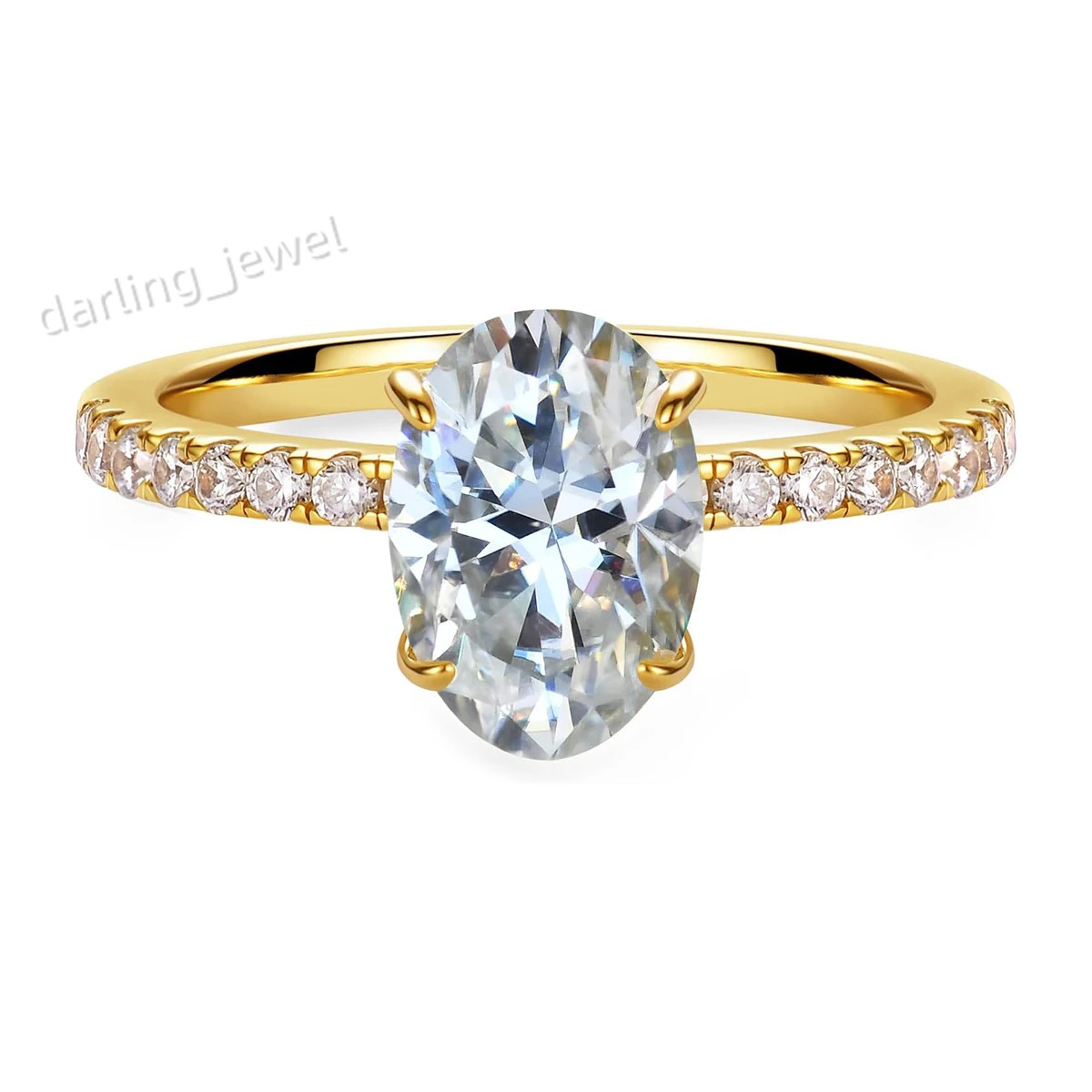 Shiny Oval Moissanite Ring 2ct Laboratory Diamond 18K Gold Plated S925 Silver Women Wedding Engagement Jewelry GRA Certificate