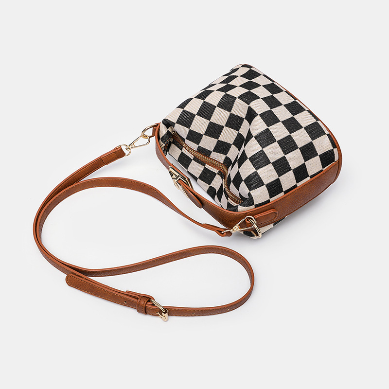checkerboard lunch box bag with niche design, simple retro handbag, single shoulder crossbody small square bag