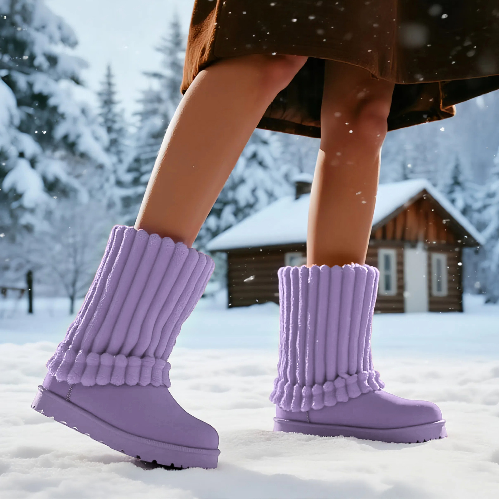 Lurnyet Snow Boots for Women 2025 Winter New Cashmere Warm Thick Soles Without Heel-covered Hair Half Slipper Cotton Shoes for Women MAGGIE-03