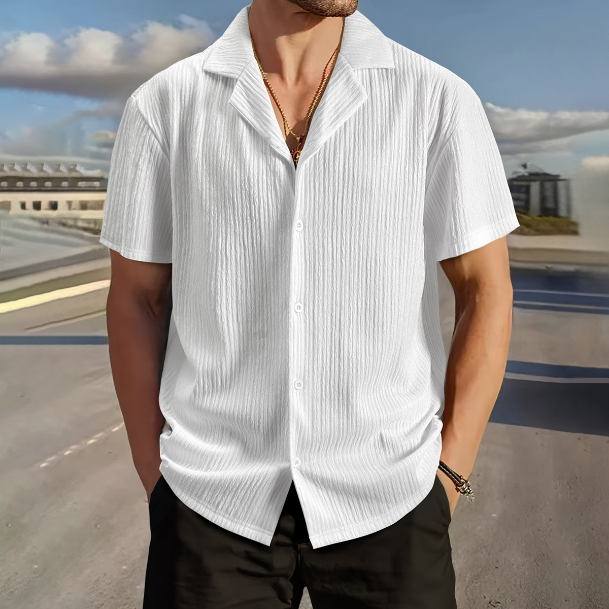 Men's business casual loose and comfortable cardigan shirt men's clothing, hot selling lapel short sleeved button up shirt new short sleeved