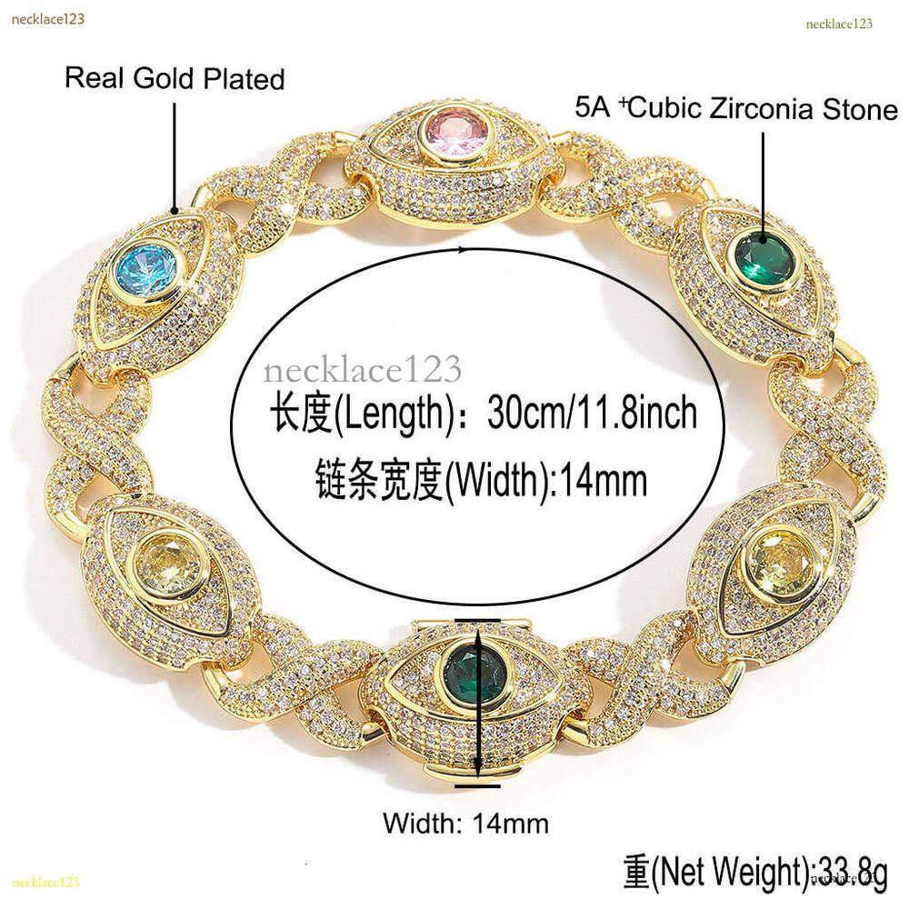 Luxury designer 8-strand 14mm Cuban Unlimited Eye chain, colored Ice out VVS Moissanite bracelet with free shipping