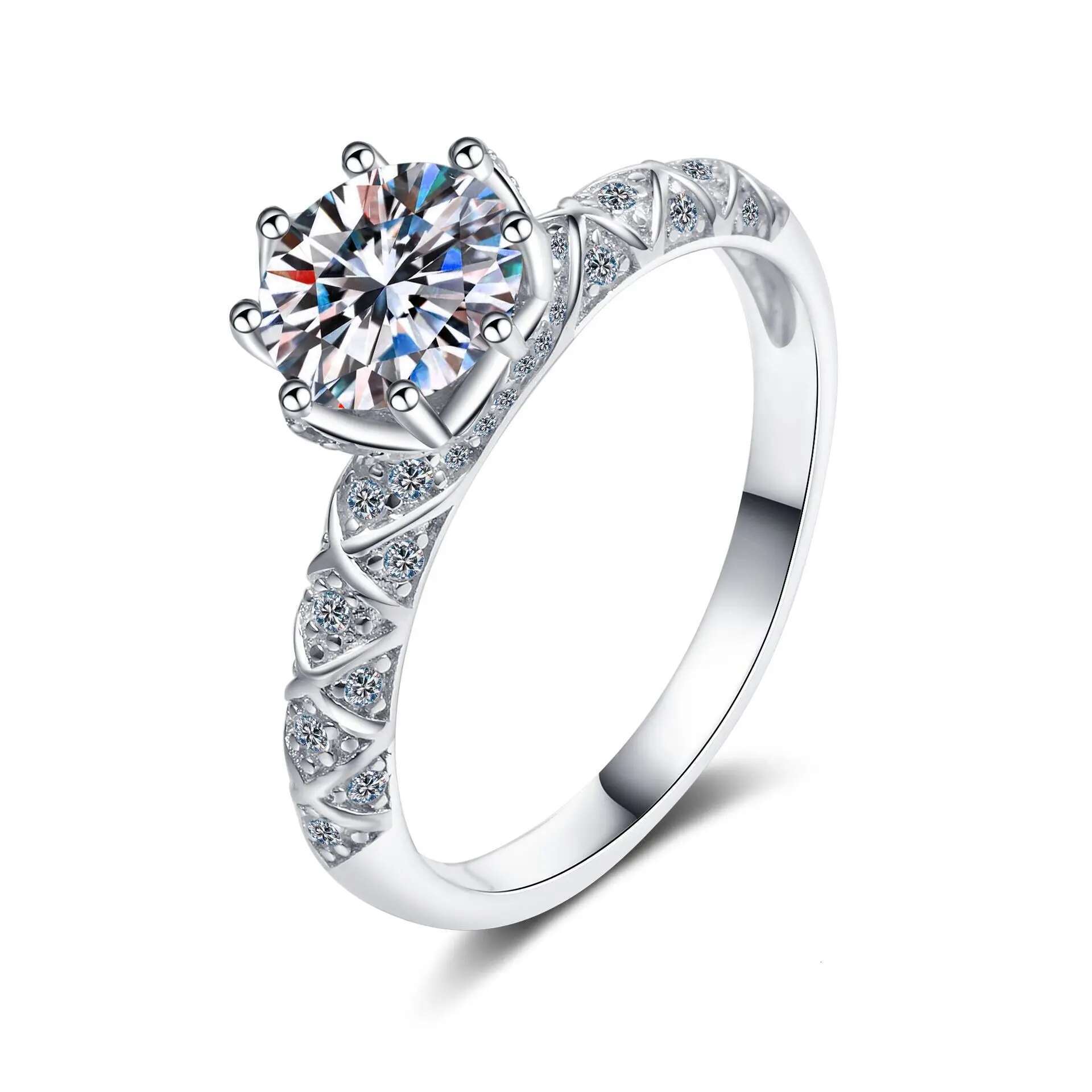 KNOBSPIN Moissanite Rings 1ct White Gold plated Sterling Silver D VVS1 Lab Diamond with GRA Fine Jewelry Wedding Ring for Women