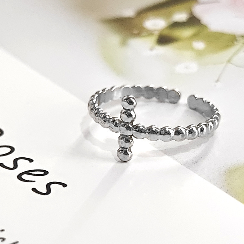 Top source fashion temperament titanium ring, female trend niche design sense, cross simple opening stainless steel ring