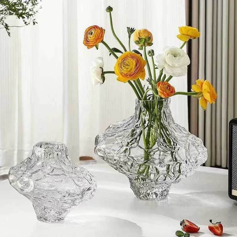 Nordic valley glass vase Denmark canyon living room transparent flower arrangement water care light luxury art vases C251124