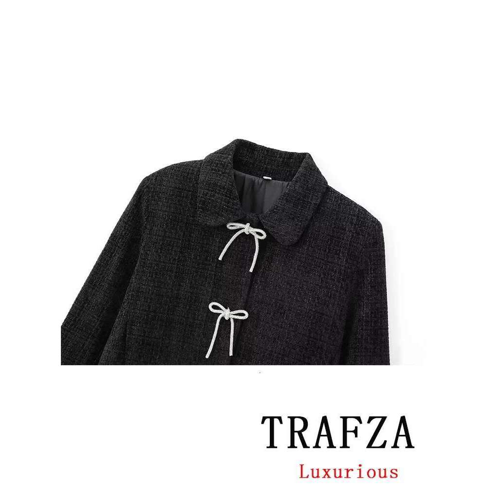 Designer Clothes TRAFZA Vintage Casual Chic Women Jackets Solid Bow Button Long Sleeve Coats New Fashion Autumn Winter Jacket Outwear