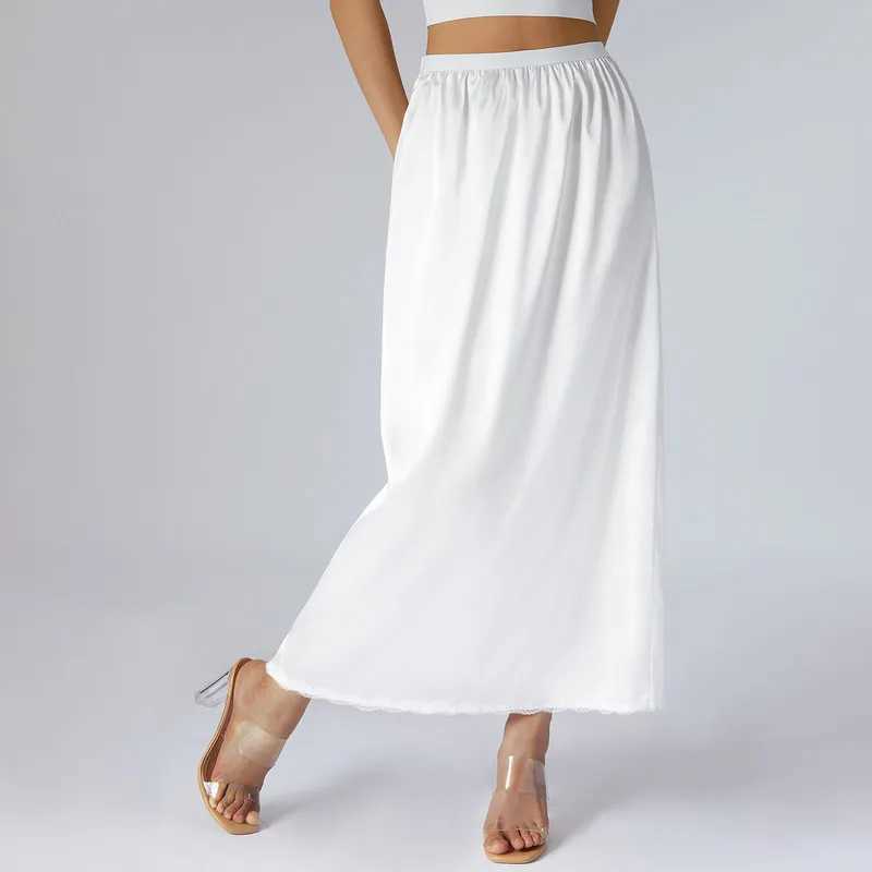 Womens semi slip underwear summer autumn y2k dress solid color elastic waist lining Midi skiing long underwear M250424