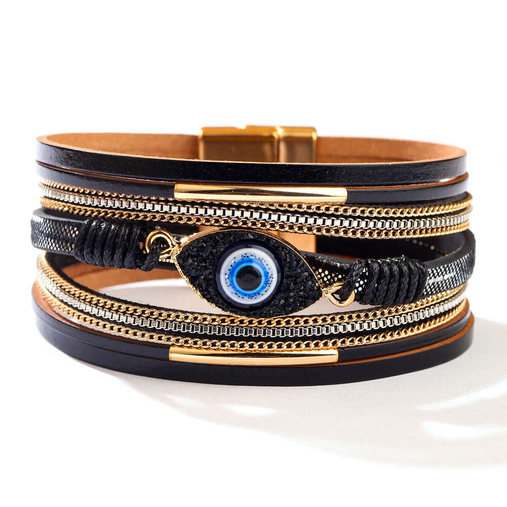 Bohemian style hot selling Devil's set with Eye water dia leather bracelet