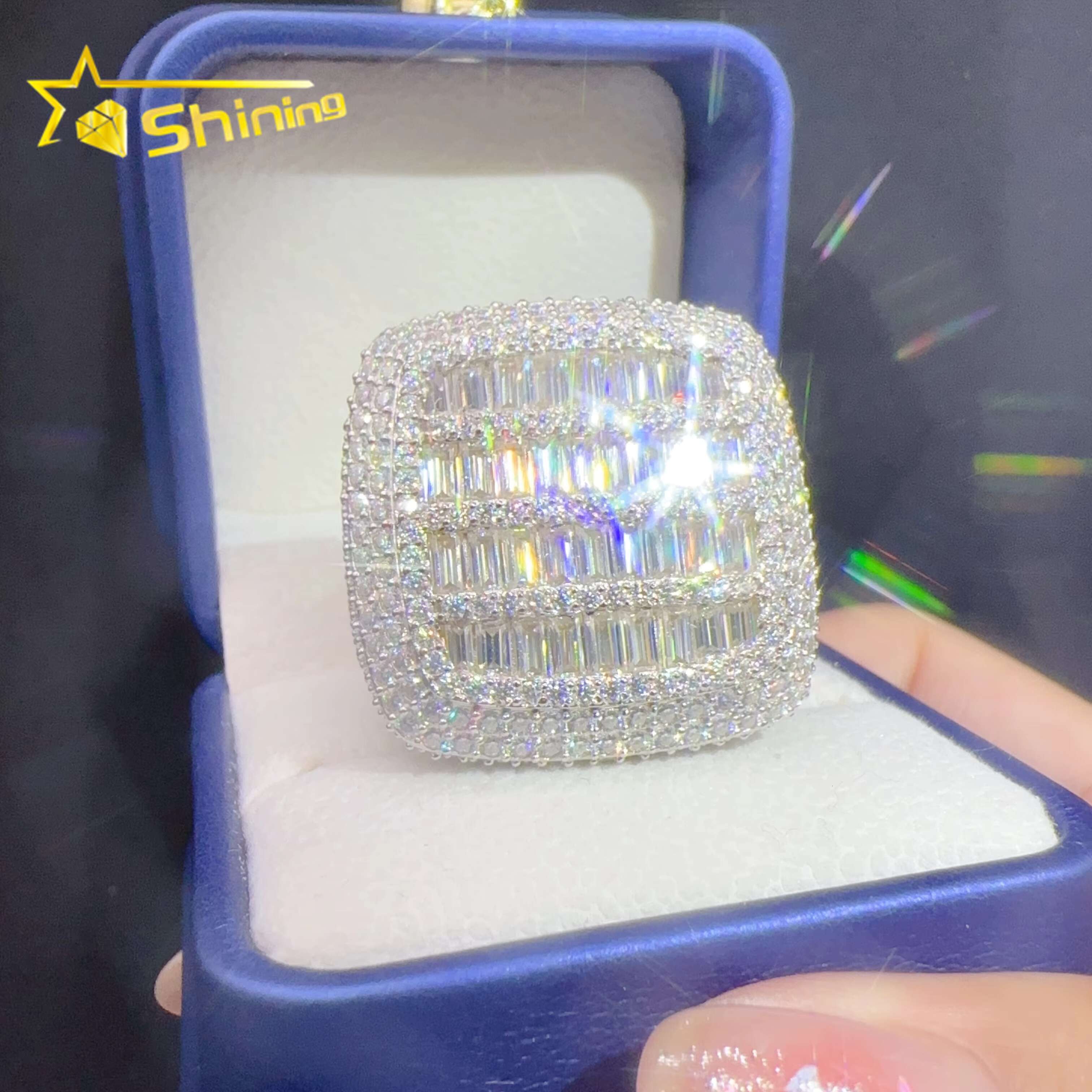 Ready to Ship Lan Diamond Jewelry Custom Ring Silver 925 Vvs Moissanite Iced Out Hip Hop Jewelry Mens Ring