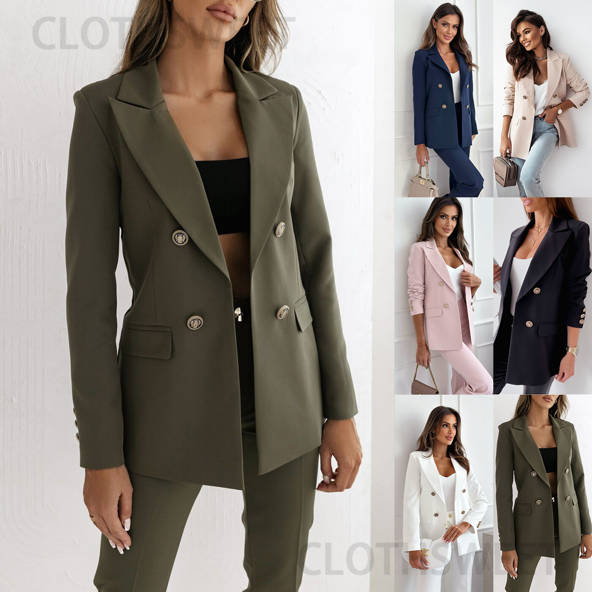 2024 new autumn and winter double breasted versatile solid color fashionable suit jacket womens clothing