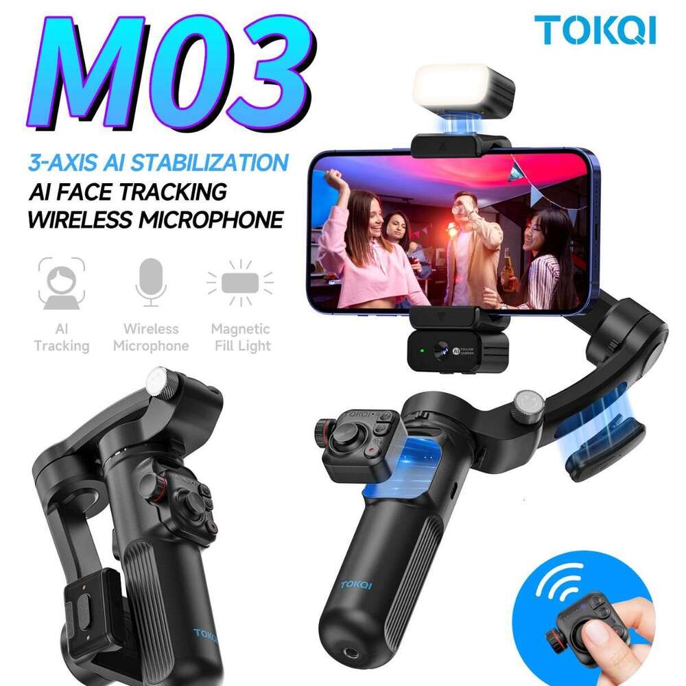 M03 Handheld Smart Face Tracking Wireless Microphone 3-Axis AI Stabilizer Noise Reduction Foldable