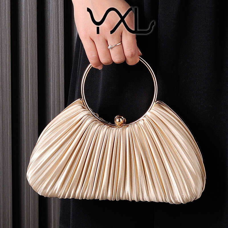 Dinner Bag Fashionable Apricot Pleated Dinner Elegant Qipao Circular Banquet Bride Bag Chaozhou Factory KQ