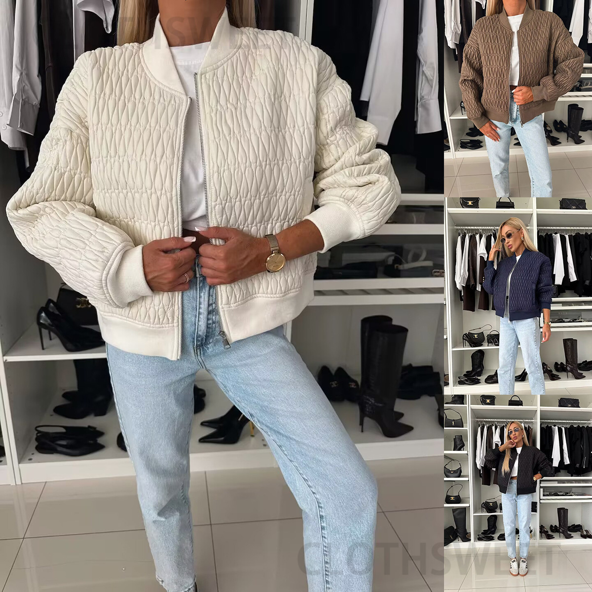 2024 Autumn/Winter New Solid Color Embroidered Short Zipper Jacket Cotton Jacket Womens Wear