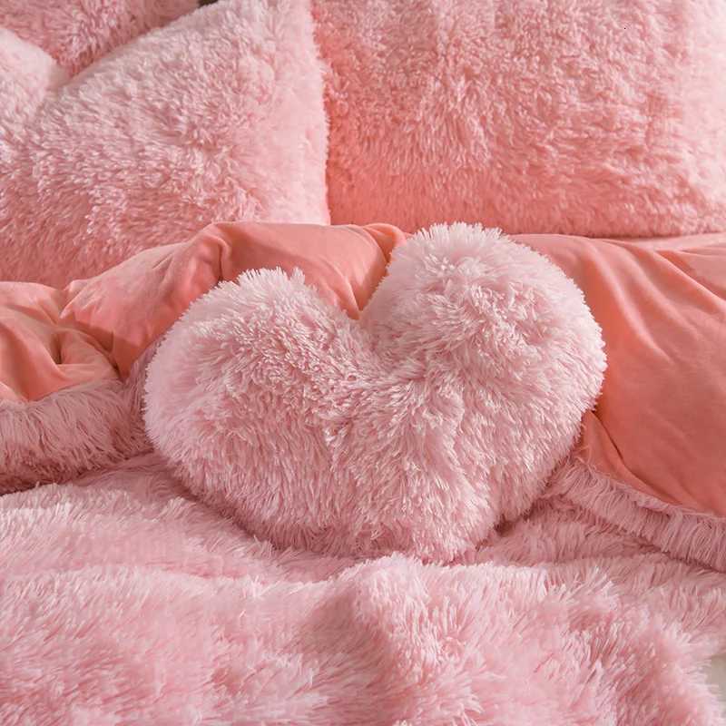Luxury Solid Color Fluffy Long Plush Winter Bedding Set with Throw Queen Size Thick Warm Duvet Cover Set Soft Double Bed Sets Y251124