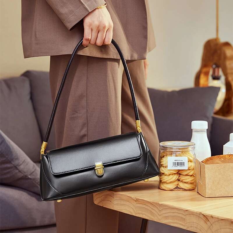 Designer Bag 2025 Burminsa Cowhide Genuine Leather Underarm Shoulder Bags For Women 2025 Designer Tote Purses French Style Ladies Handbags Luxury Bag