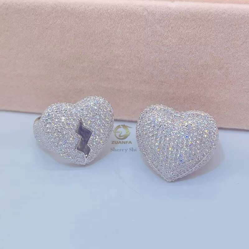 Hip Hop Men Fashion Rapper Jewelry Sterling Silver Vvs Moissanite Iced Out Broken Heart Ring