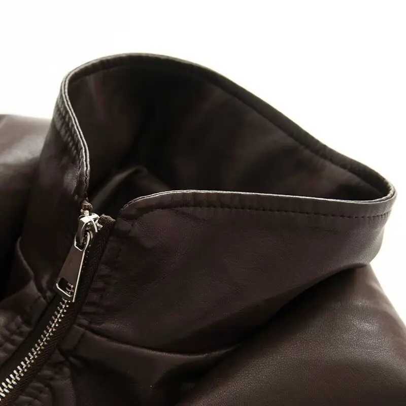 New Fall Winter High Street Warm Brown Zipper Pu Leather Jacket Women Casual Lapel Elastic Waist Cinching Coat Outwear Clothes J251124