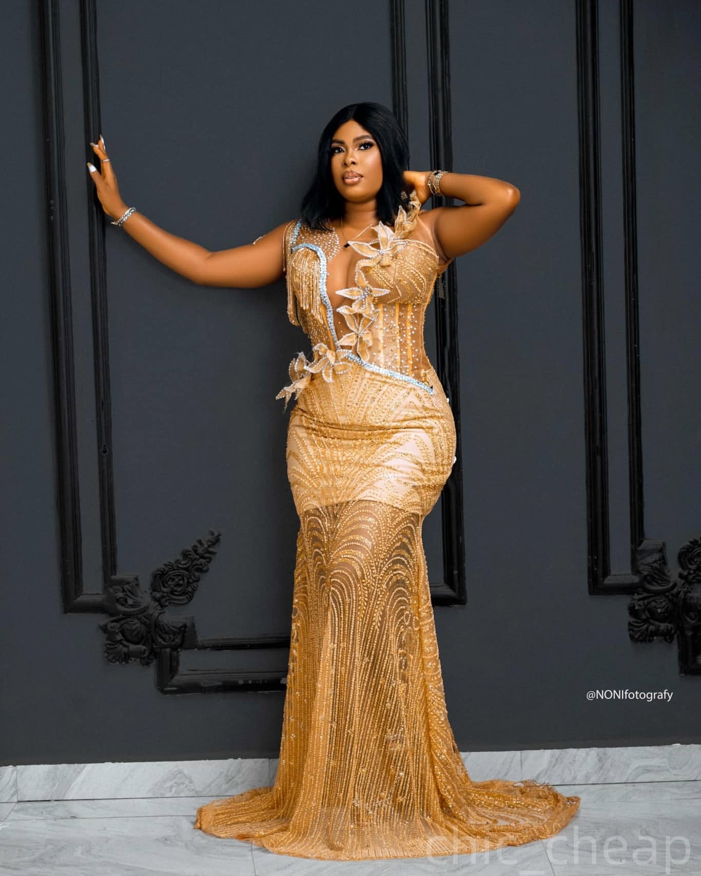 Mermaid Gold Plus Size Prom Dresses 2025 Crystals Flowers Sequined Illusion Evening Formal Party Second Birthday Engagement Gowns Dress For Special Oc