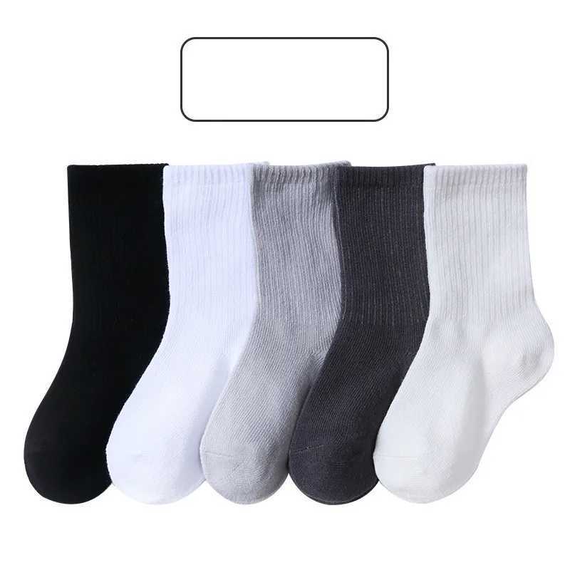 5 Pairs/Lot Autumn Winter High Elastic Simple Children Socks Korean Cotton Stripes Solid Color Alphabet Boys Girls Socks 1-12 Y G251124