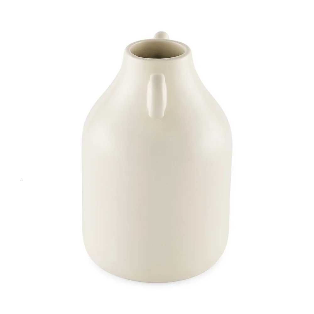 Handcrafted Ivory Ceramic Vase with Handles Decorative Tapered Design Flowers Home Decor Indoor Tabletop Counter Shelf C251124