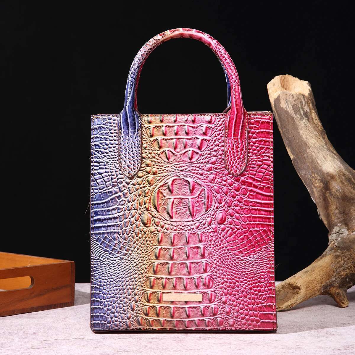 Vintage Crocodile Pattern Tote PU Satchel Bag Women's Classic Handbag For Commute