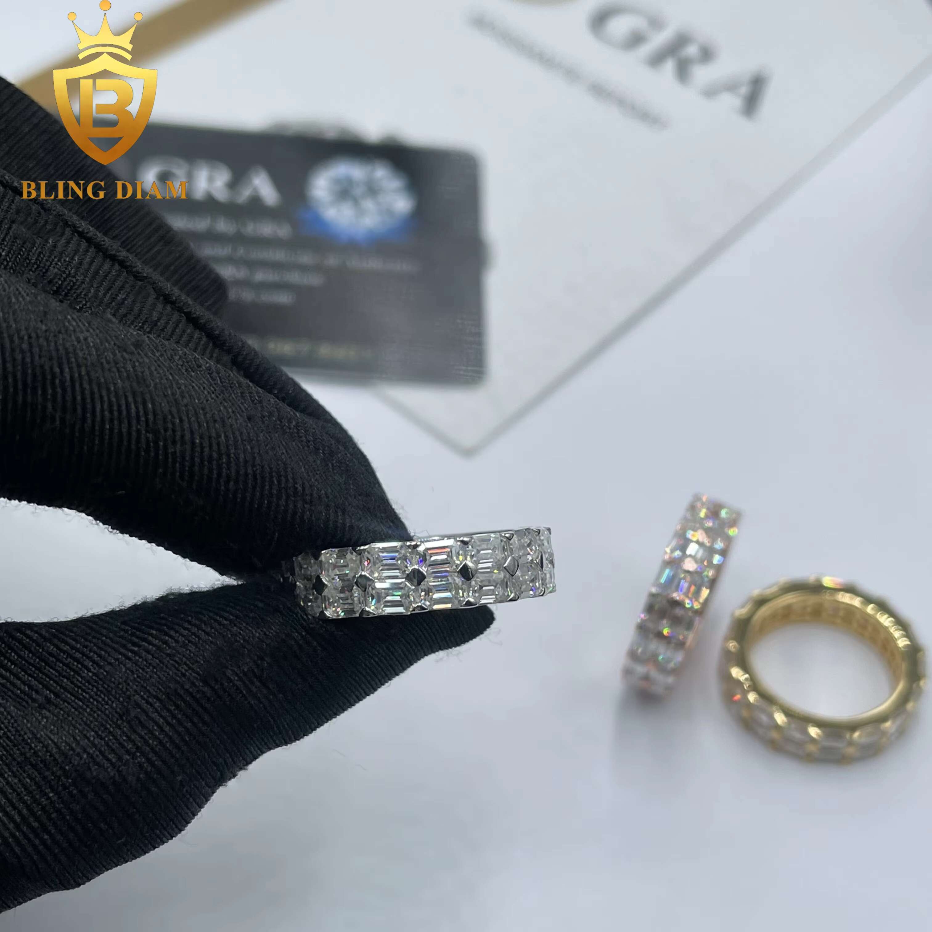 Ready to Ship Fashion Jewelry VVS Moissanite Fully Diamond 18K Gold Plating Mens Rings 925 Solid Silver