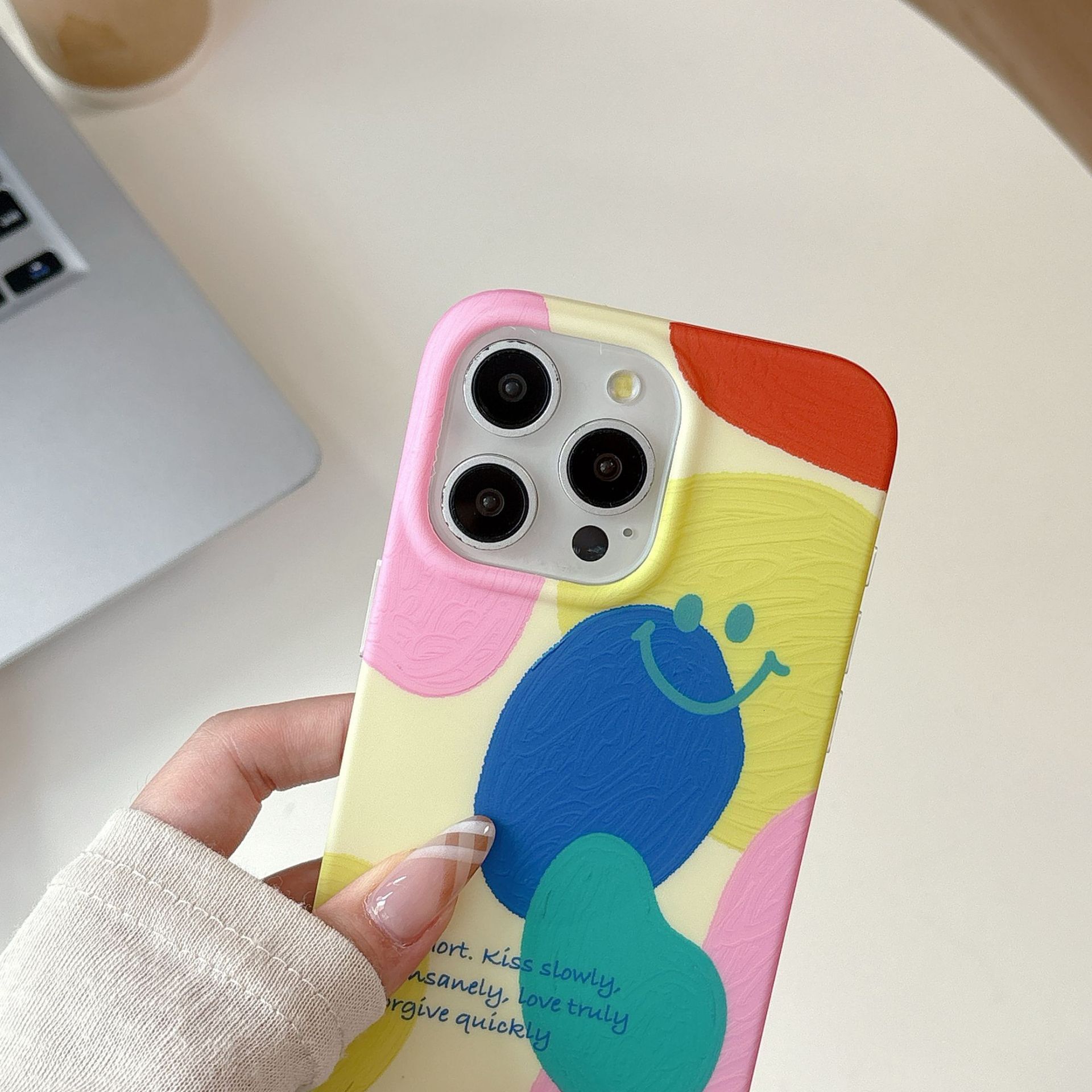 Colorful Smiley Face Phone Case Compatible with iPhone 16/15 Pro Max Matte Gradient Cover iPhone 14/13 Pro