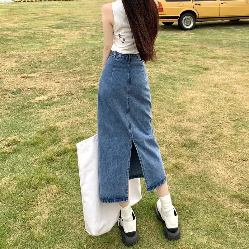 Retro high waisted womens slimming denim bodysuit 2024 summer ALine long edge n 250417