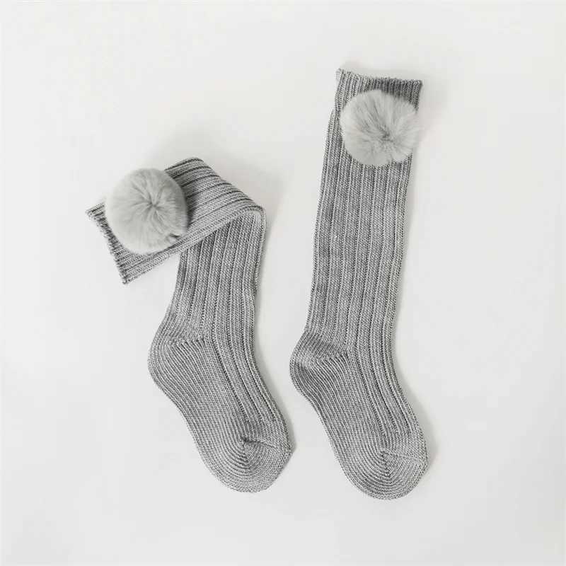 Lawadka Kids Girls Socks Cotton Fur Ball Knee High Childrens Socks For Girls Winter Warm Knitted Baby Stocking Age for 0-7Years G251124
