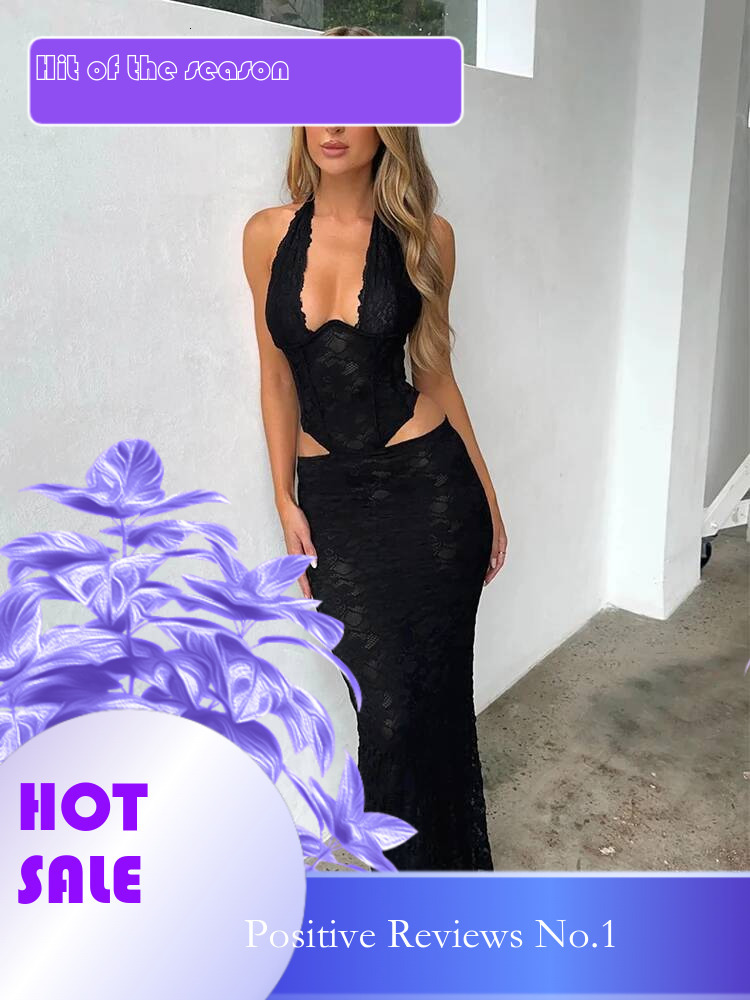 Dongdumaoyi Townlike Lace Slim Bodycon Dress Women Halter Summer Elegant Maxi Long Backless Nightclub Sexy Party Dresses