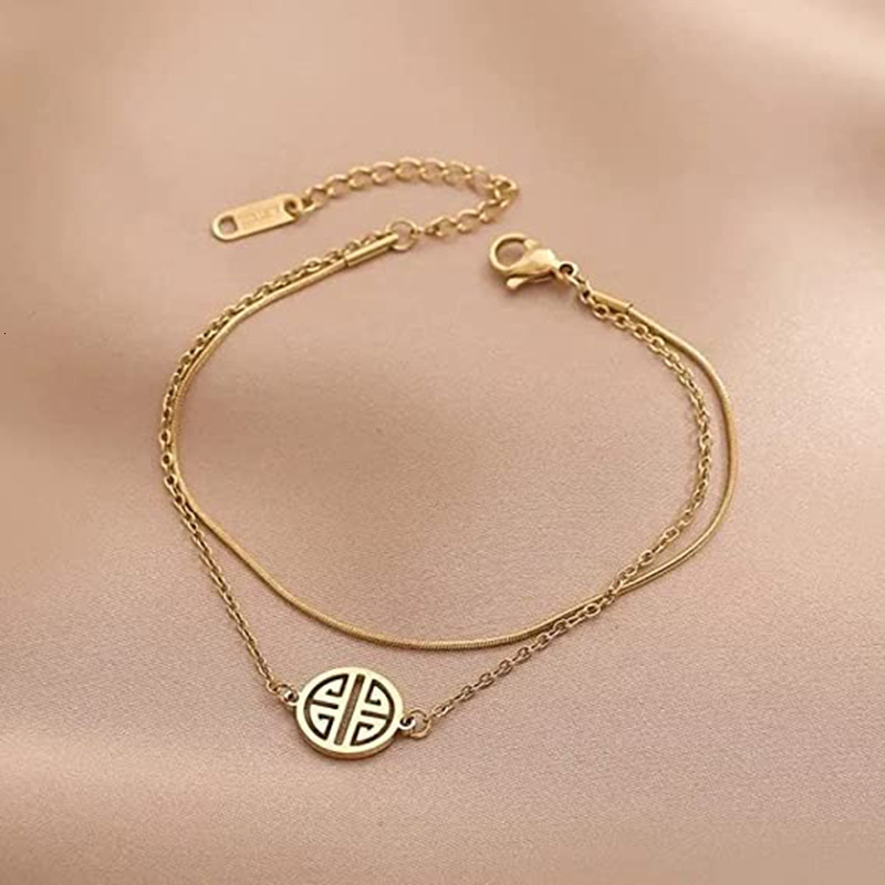 Dingyuan Tiktok same layer bracelet anklet ins niche design colorfast titanium steel double happiness hand jewelry