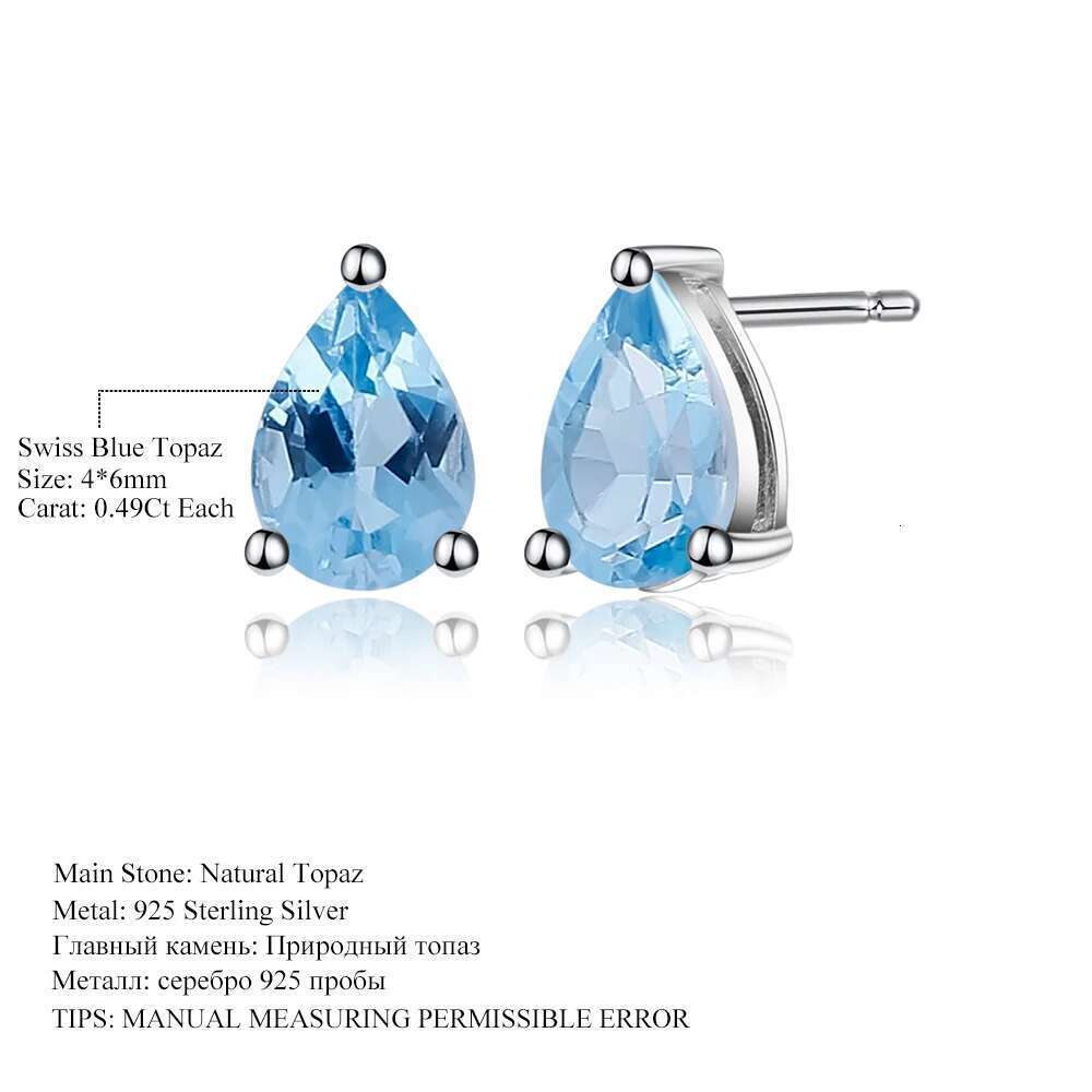 Gem's Ballet 4*6mm 0.99Ct Natural Swiss Blue Topaz Gemstone Stud Earrings Sterling Sier Fashion Jewelry for Women