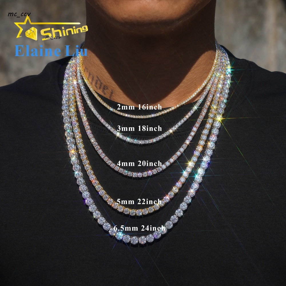 Factory Direct Price Iced Out 2mm 3mm 4mm 5mm 6.5mm VVS Silver 925 Hip Hop VVS Moissanite Diamond Tennis Chain