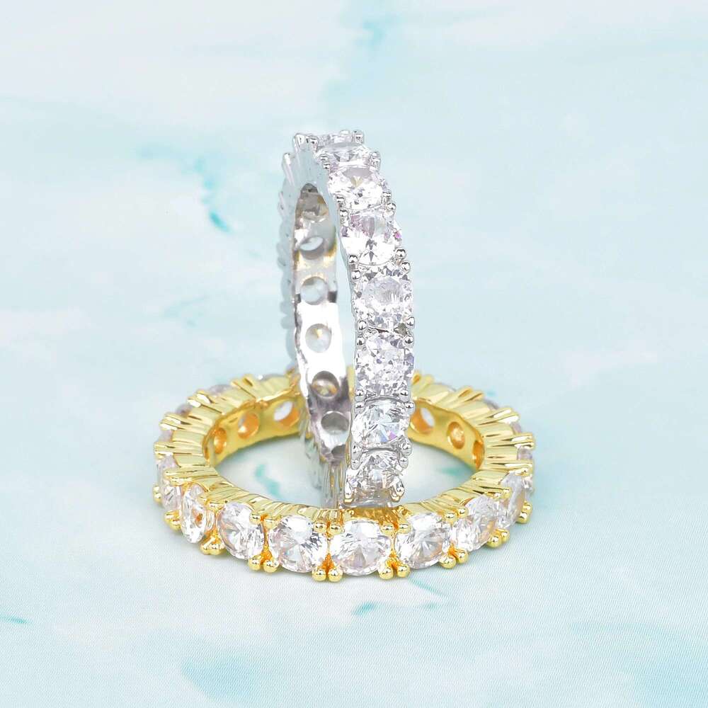 Drip Letter Ice Out Ring for Men Real Gold Plated Tennis Charm Hip Hop Jewelry Rock Street Fashion Style
